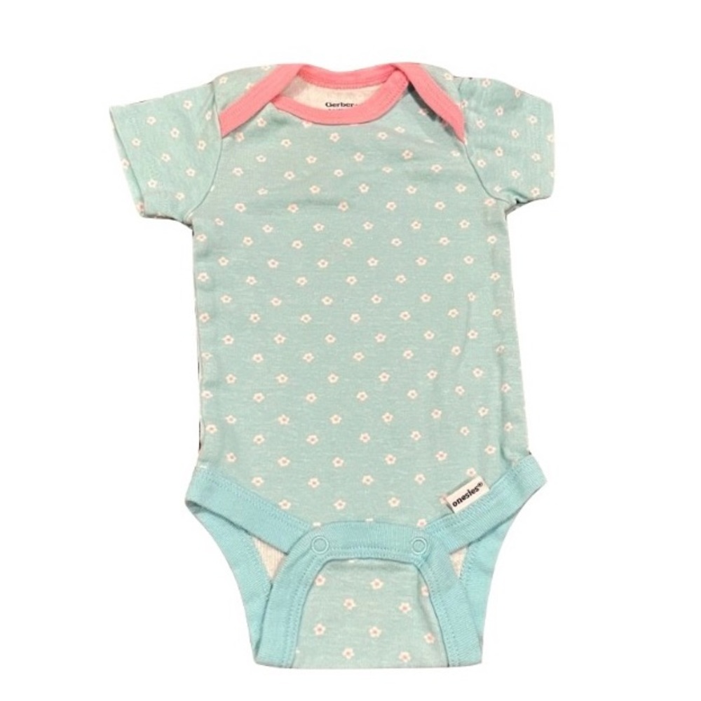 Blue, Pink, and White Gerber Floral Onesie